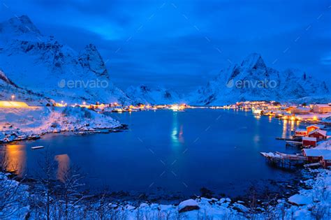 Reine Village At Night Lofoten Islands Norway Stock Photo By F9photos