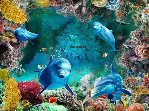 Wallpapers 3d Po Wall Paper Stereo Underwater World Dolphins Floor
