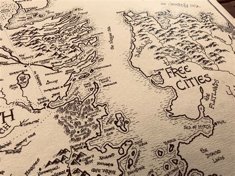 Map Of Westeros Aged Handmade Hand Drawn Authentic Game Of Etsy