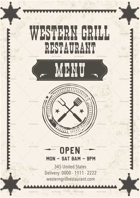 Western Grill Restaurant Menu Design Template In Psd Word Publisher