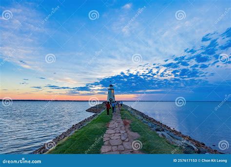 Sunset View Of The Lighthouse In Lake Hefner Stock Image Image Of