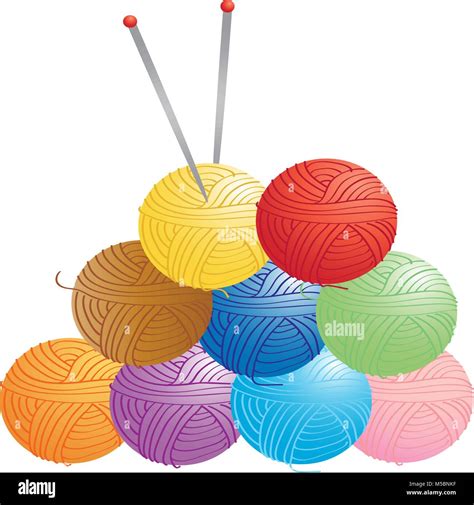 Cartoon Illustration Of Several Balls Of Wool And Knitting Needles