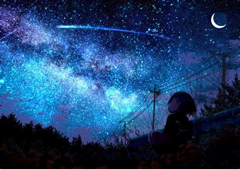 Girl 1080p Starry Sky Shooting Star Original Anime Hd Wallpaper