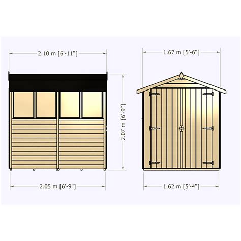 7 X 5 Overlap Dip Treated Apex Garden Shed 4 Windows Double