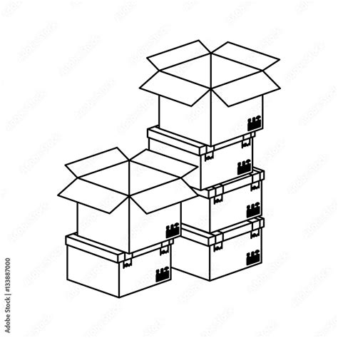 Black Silhouette Contour Boxes Stacked And Some Opened Vector