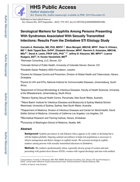 Pdf Serological Markers For Syphilis Among Persons Presenting With Syndromes Associated With