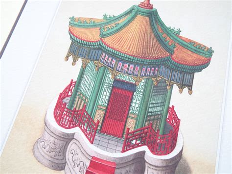 Chinoiserie Pagoda Architectural Drawing 9 Archival Quality Etsy