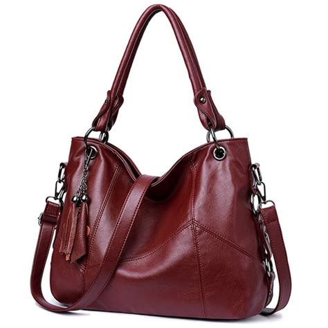 Soft Leather Handbag Hobo Style Purse Tote Shoulder Bag With Tassel For