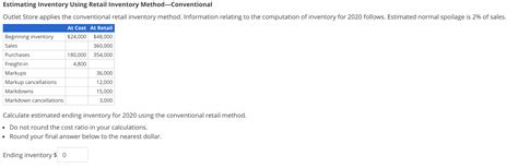 Solved Estimating Inventory Using Retail Inventory Method Chegg