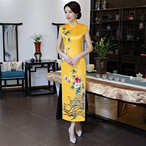 2018 new arrival traditional chinese dress women s satin long qipao sexy vintage cheongsam
