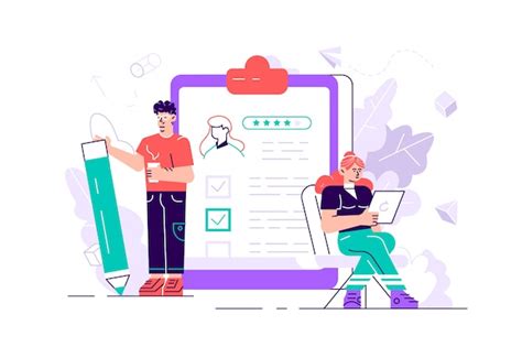 People Fill Out A Form Premium Vector