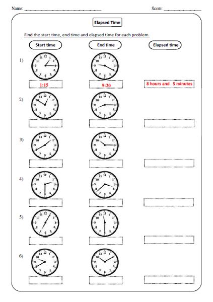 Elapsed Time Worksheets To Print Activity Shelter