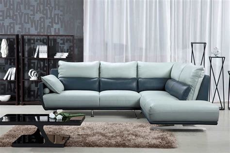 Light Grey With Blue Sectional Sofa Ef 311 Leather Sectionals