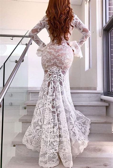 Trumpetmermaid Deep V Wedding Dress With Lace Long Sleeve Sexy Wedding