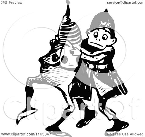 Clipart Of Retro Vintage Black And White Boys Dancing Royalty Free