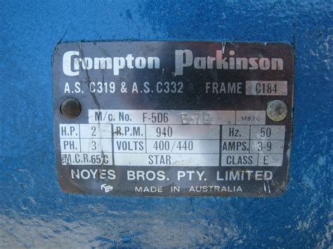 Crompton Parkinson 2 Hp 440v 39 Amps 940 Rpm F 5d6 Ebay