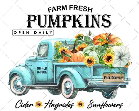 Farmhouse Pumpkin Truck Harvest Truck Sunflowers Pickup Truck Home