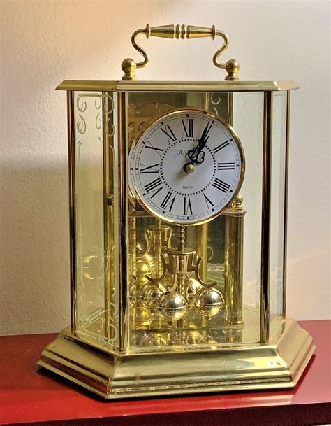 Vintage Bulova Germany Anniversary Carriage Style Brass Quartz Clock