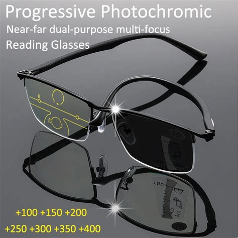 2022 tr90 adjustment multi focus photochromic reading glasses progressive men half frame anti