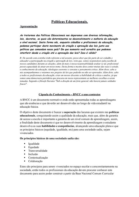 As Políticas Educacionais Muitas Vezes Formuladas