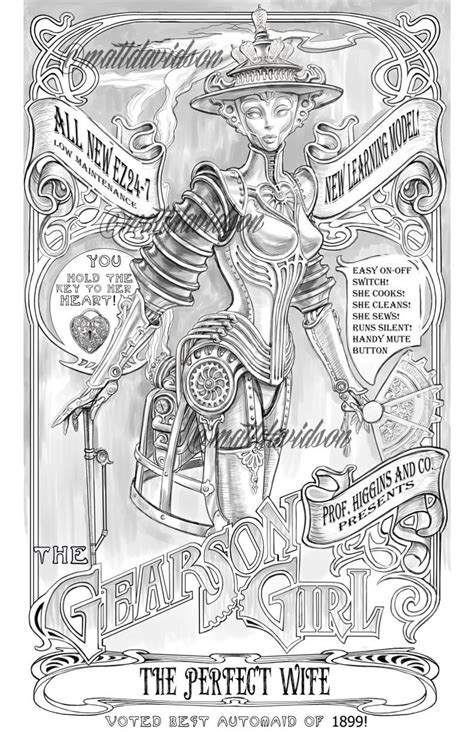 Gearson Girl Coloring Pages Adult Coloring Steampunk Etsy