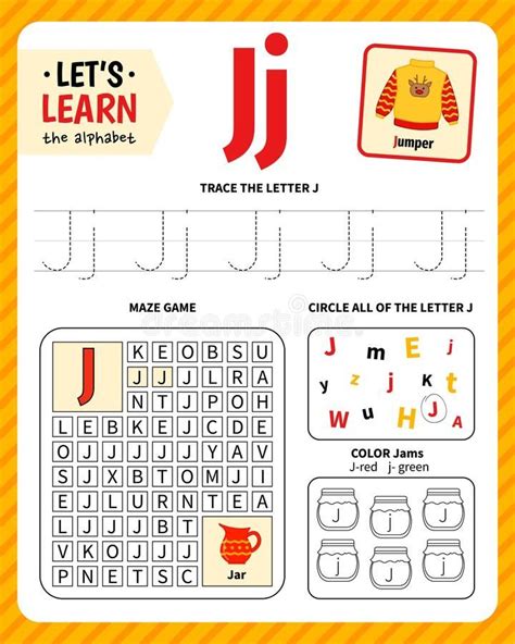 Kids Learning Material Worksheet For Learning Alphabet Letter J Stock