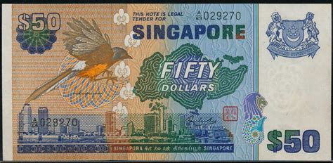 Singapore 50 Dollars Banknote Bird Seriesworld Banknotes And Coins