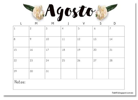 Calendario Imprimible Agosto Descargable Printable Calendar