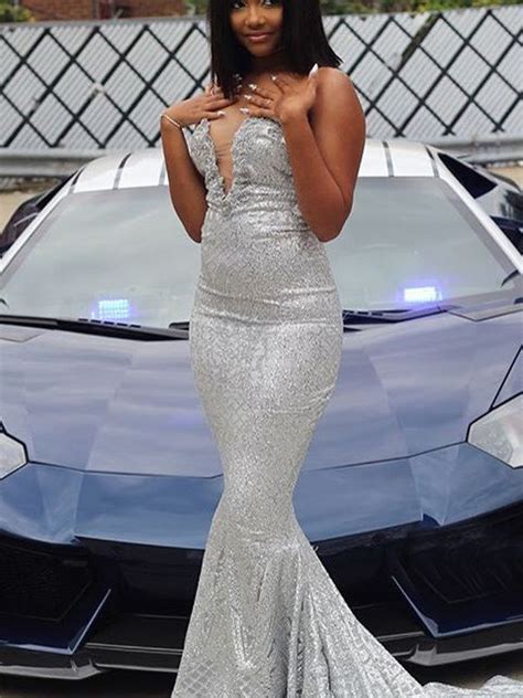 Trumpetmermaid Silver Prom Dress Sparkly Long Prom Dresses Evening