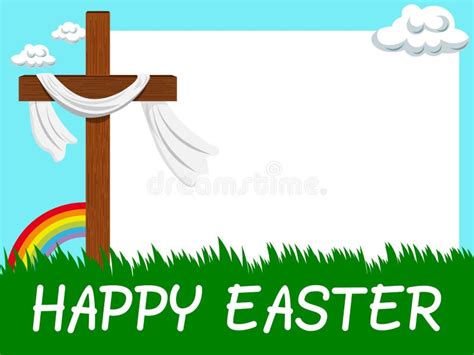 Happy Easter Horizontal Blank Frame Christian Cross In The Meadow Stock