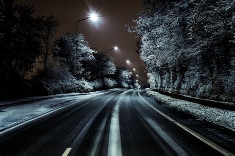 Fondos De Pantalla Oscuro Noche Luces La Carretera Invierno