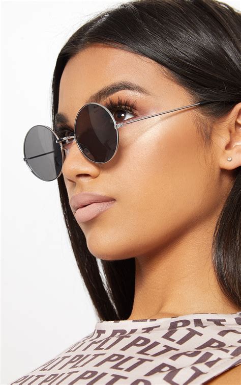Silver Frame Small Round Sunglasses Prettylittlething
