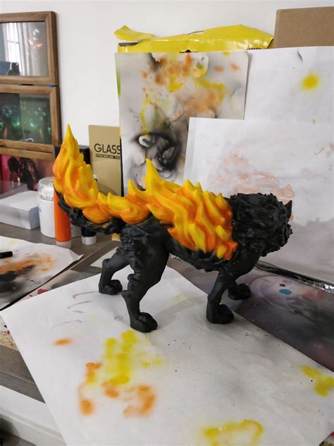 3d Printable Fire Wolf Monstrous Creature Dnd 32mm Scale By