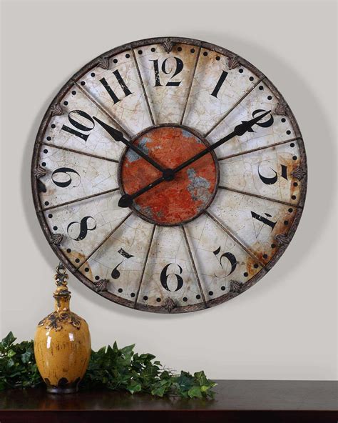 Aged Ivory Antiqued Large Wall Clock 29 Tuscan Mediterranean Decor Ebay