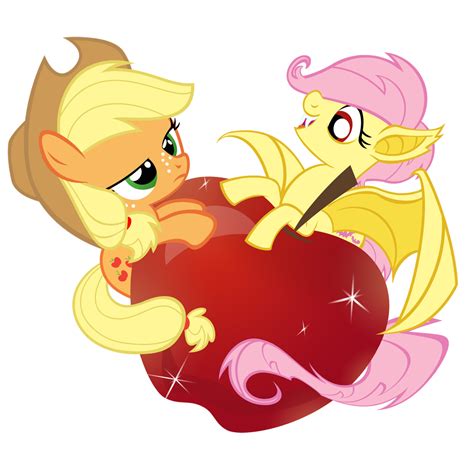 Safe Artist Pixelkitties Applejack Fluttershy Bat Pony