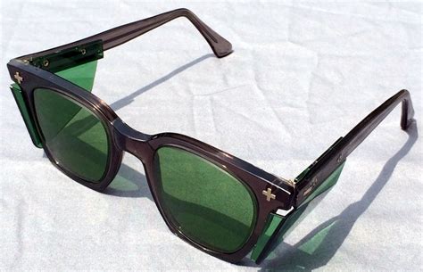 Vintage Z87 48 J A As2 Green Glass Safety Glasses Wayfarer Horn Rim Steampunk Vintage Eye