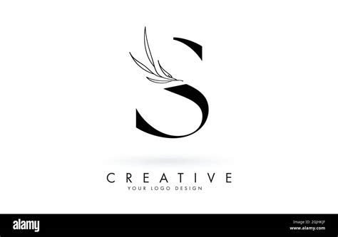 S Letter Logo Design With Elegant And Slim Leaves Vector Illustration