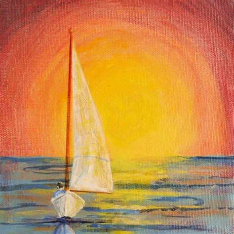 Items Similar To Sailboat Ocean Sunset Original Acrylic Painting On