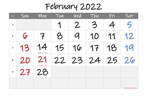 Free Printable February 2022 Calendar Pdf And Png Printable