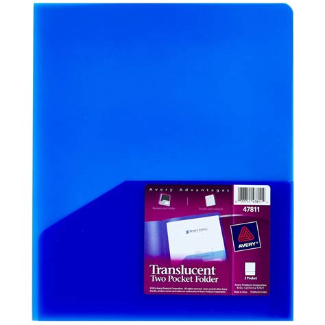 Avery Plastic Translucent Two Pocket Folder 1 Blue Folder 47811
