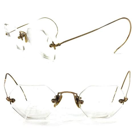 Antique 1920s Spectacles Vintage 20s Shuron Eyeglasses Octagonal 12k Gold Filled Rimless