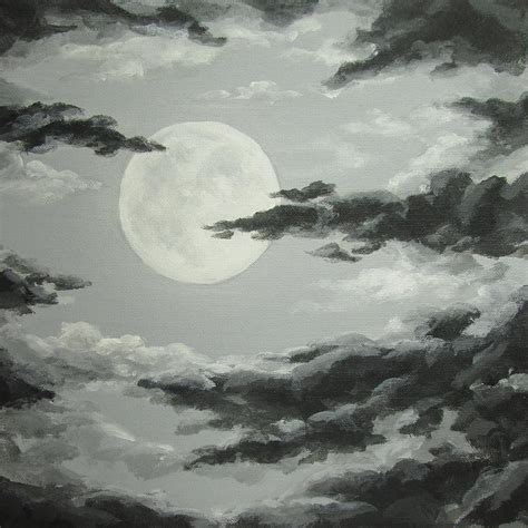 Full Moon In A Cloudy Sky Painting Cloudy Sky Drawing Night Sky