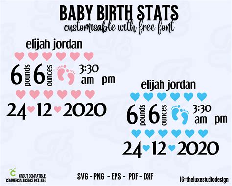Baby Stats Svg Birth Announcement Svg Welcome Baby Svg Etsy