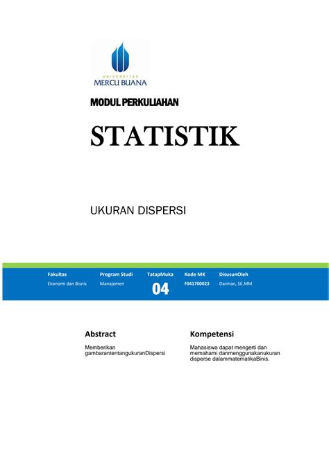 SOLUTION Modul Statistik Ukuran Dispersi Studypool