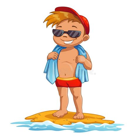 Cute Cartoon Little Boy On The Beach Stock Illustration Illustration