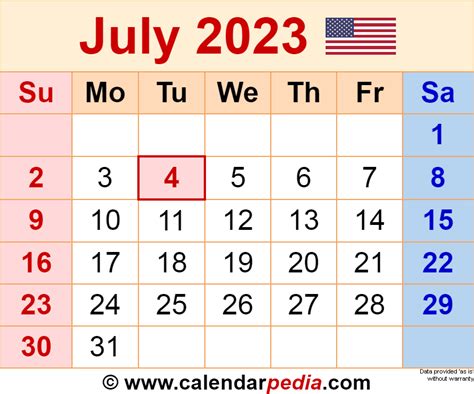 Printable Calendar July 2023 Printable Blank World