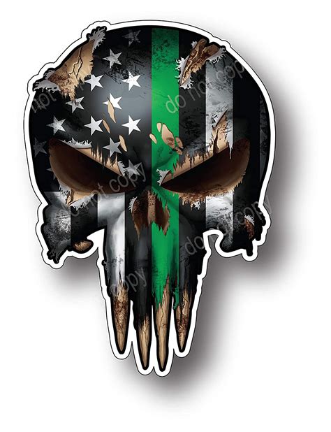 Punisher Skull Green Line K9king Military Skull 5 5 X 4 Inch Thin