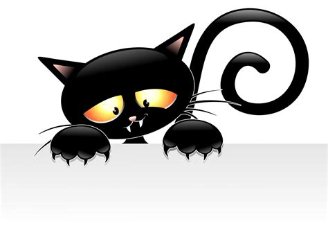 Black Cat Vector View Ears Tail Foot Claws Background Hd