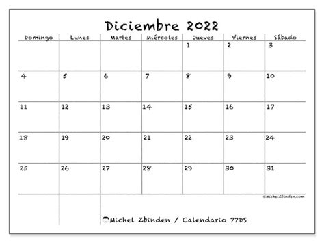 Calendario Diciembre De 2022 Para Imprimir “77ds” Michel Zbinden Es