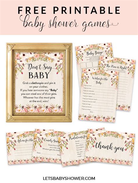 Free baby shower games and activities package, pink watercolor flowers girl, instant download printable. Free Printable Baby Shower Games for Girls | Free baby ...